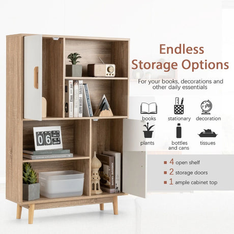 Freestanding Wooden Sideboard Storage Cabinet with 2 Doors and 4 Shelves-White