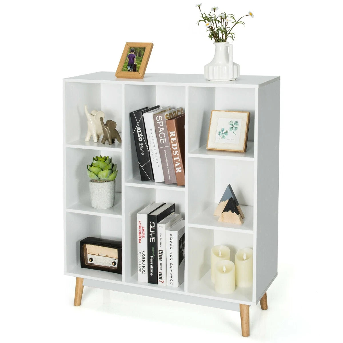 8-Cube Storage Organizer with 2 Anti-Tipping Mechanisms-White