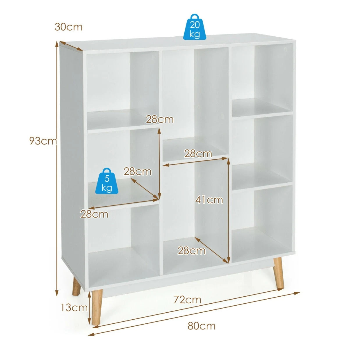 8-Cube Storage Organizer with 2 Anti-Tipping Mechanisms-White