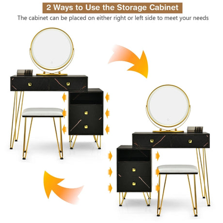 3 Modes Vanity Dressing Table with 3 Color Detachable LED Mirror-Black
