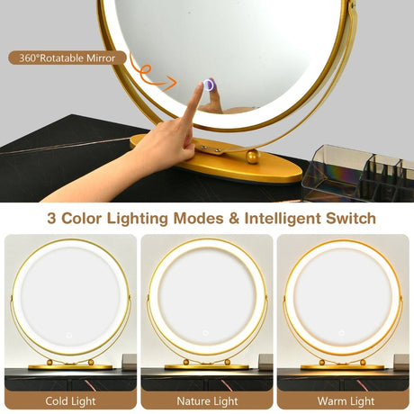 3 Modes Vanity Dressing Table with 3 Color Detachable LED Mirror-Black