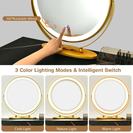 3 Modes Vanity Dressing Table with 3 Color Detachable LED Mirror-Black