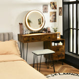 3 Modes Vanity Dressing Table with 3 Color Detachable LED Mirror-Brown