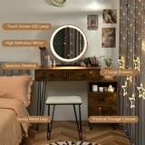 3 Modes Vanity Dressing Table with 3 Color Detachable LED Mirror-Brown