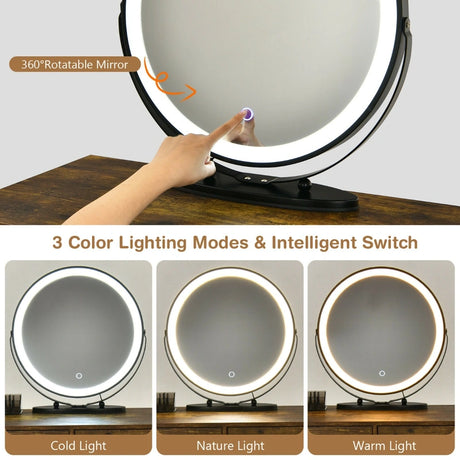3 Modes Vanity Dressing Table with 3 Color Detachable LED Mirror-Brown