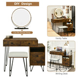 3 Modes Vanity Dressing Table with 3 Color Detachable LED Mirror-Brown