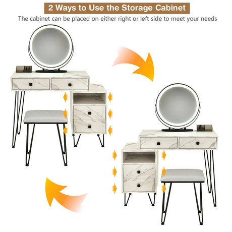 3 Modes Vanity Dressing Table with 3 Color Detachable LED Mirror-White