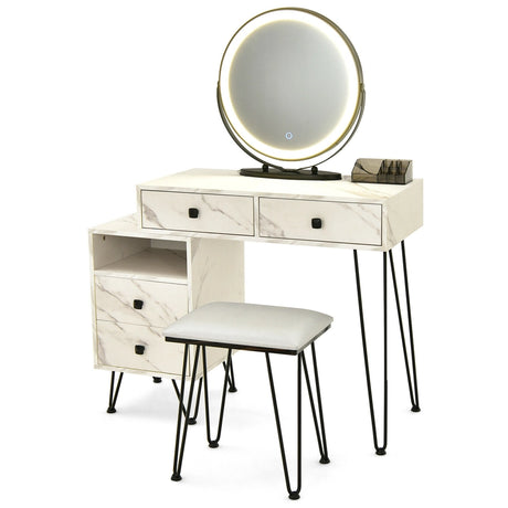 3 Modes Vanity Dressing Table with 3 Color Detachable LED Mirror-White