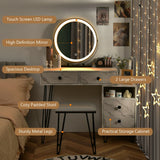 3 Modes Vanity Dressing Table with 3 Color Detachable LED Mirror-White