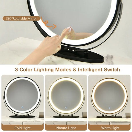 3 Modes Vanity Dressing Table with 3 Color Detachable LED Mirror-White