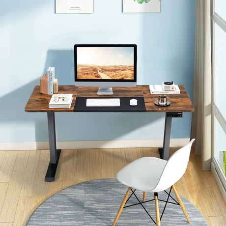 Electric Height Adjustable Standing Desk with Memory Smart Presets and Anti-Collision Function-Rustic Brown