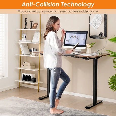 Electric Height Adjustable Standing Desk with Memory Smart Presets and Anti-Collision Function-Rustic Brown