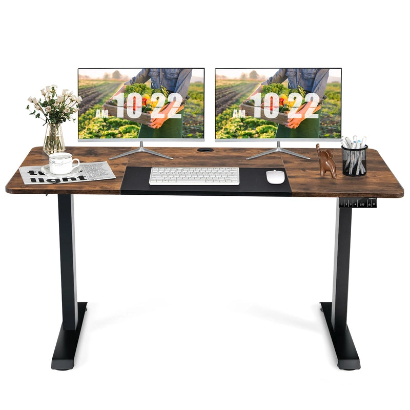 Electric Height Adjustable Standing Desk with Memory Smart Presets and Anti-Collision Function-Rustic Brown
