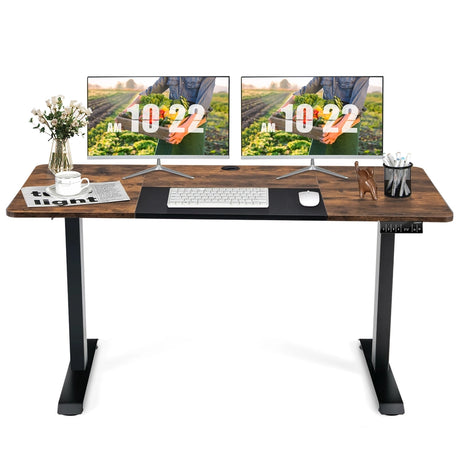 Electric Height Adjustable Standing Desk with Memory Smart Presets and Anti-Collision Function-Rustic Brown