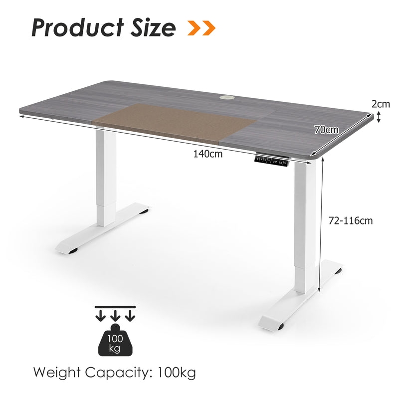 Electric Height Adjustable Standing Desk with Memory Smart Presets and Anti-Collision Function-Grey