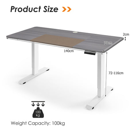 Electric Height Adjustable Standing Desk with Memory Smart Presets and Anti-Collision Function-Grey