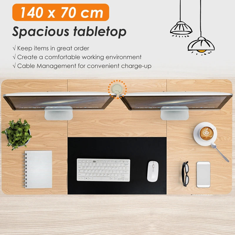 Electric Height Adjustable Standing Desk with Memory Smart Presets and Anti-Collision Function-Natural