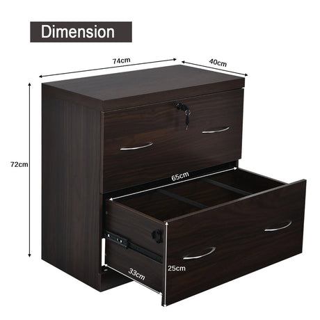 2-Drawer File Cabinet with Lock Hinging Bar Letter and Legal Size-Coffee