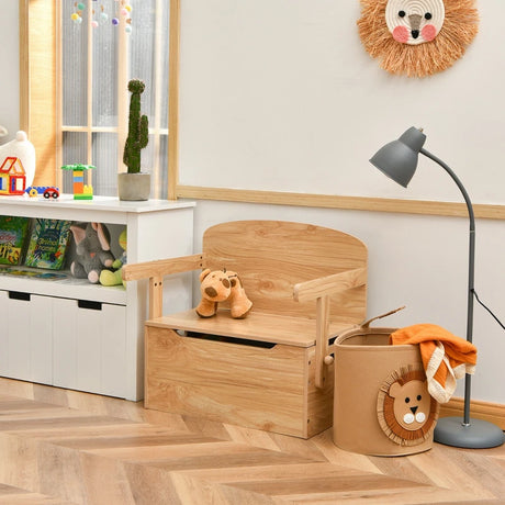 3-in-1 Kids Convertible Activity Bench Table Set with Toy Storage Box-Natural