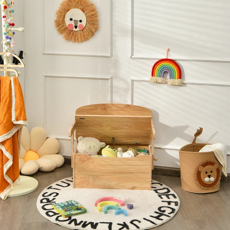3-in-1 Kids Convertible Activity Bench Table Set with Toy Storage Box-Natural