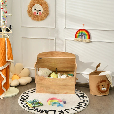 3-in-1 Kids Convertible Activity Bench Table Set with Toy Storage Box-Natural