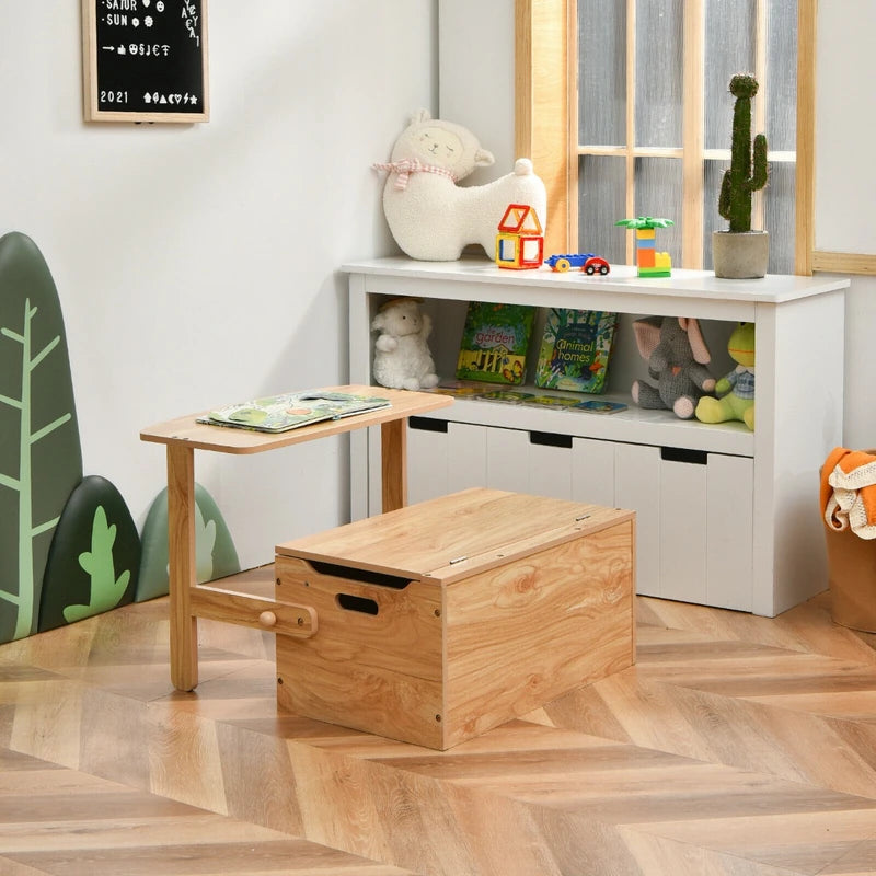 3-in-1 Kids Convertible Activity Bench Table Set with Toy Storage Box-Natural