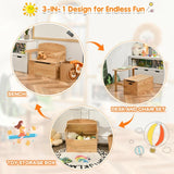 3-in-1 Kids Convertible Activity Bench Table Set with Toy Storage Box-Natural