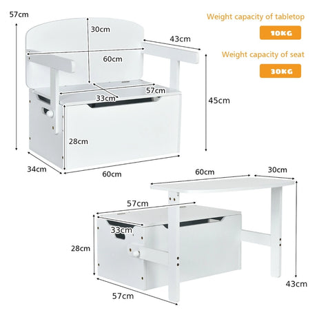 3 in 1 Kids Activity Table Set with Desk &amp; Bench &amp; Storage Box for Kindergarten White