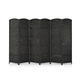 6-Panel Folding Screen Room Divider with Hand-woven Rattan