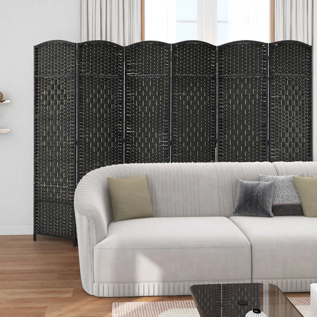 6-Panel Folding Screen Room Divider with Hand-woven Rattan