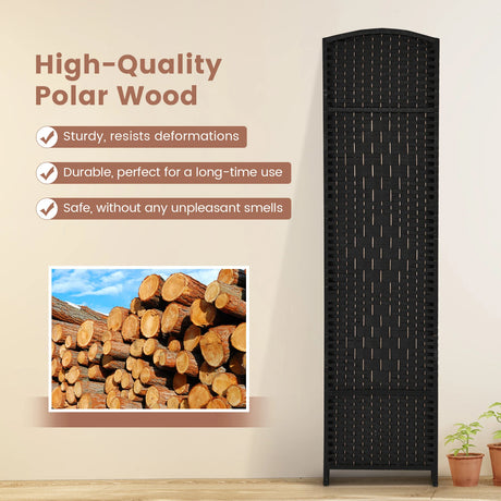 6-Panel Folding Screen Room Divider with Hand-woven Rattan