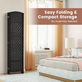 6-Panel Folding Screen Room Divider with Hand-woven Rattan