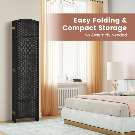 6-Panel Folding Screen Room Divider with Hand-woven Rattan