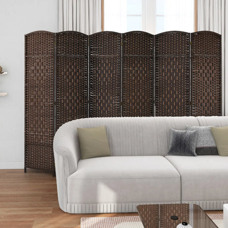 6-Panel Folding Screen Room Divider with Hand-woven Rattan