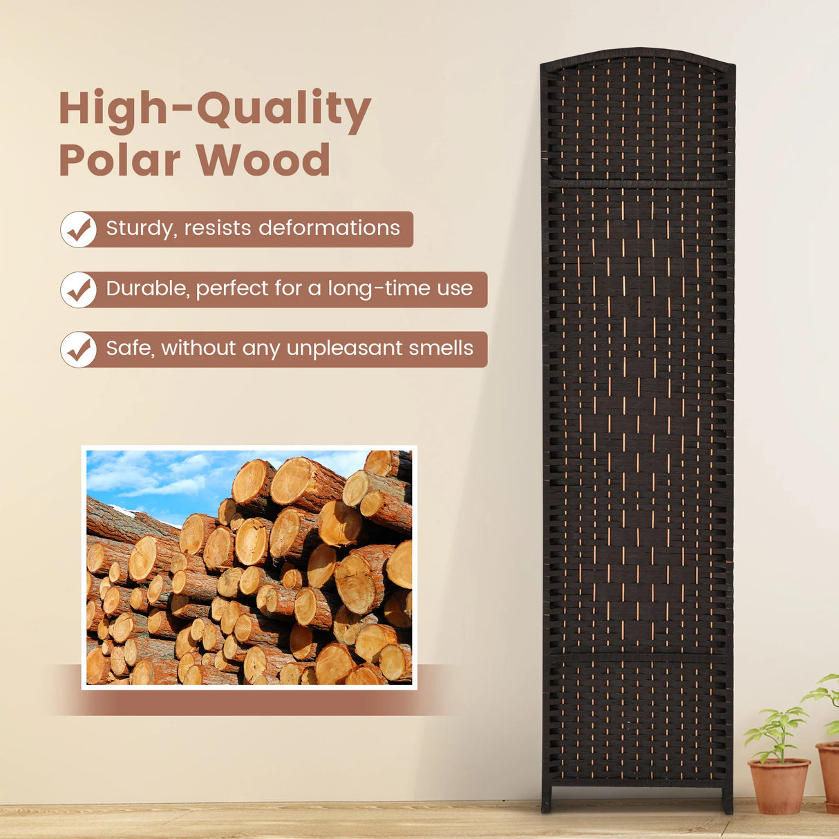 6-Panel Folding Screen Room Divider with Hand-woven Rattan