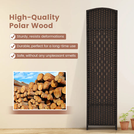 6-Panel Folding Screen Room Divider with Hand-woven Rattan