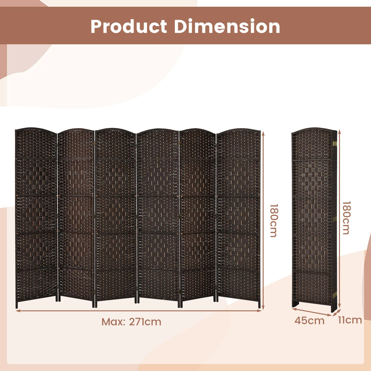 6-Panel Folding Screen Room Divider with Hand-woven Rattan