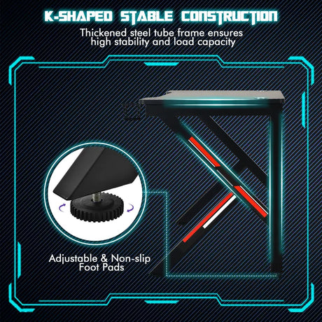 K-Shaped Gaming Desk with Cup Holder and Headphone Hook