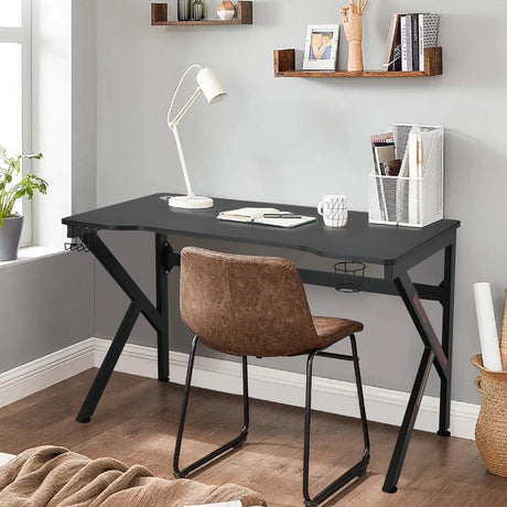 K-Shaped Gaming Desk with Cup Holder and Headphone Hook