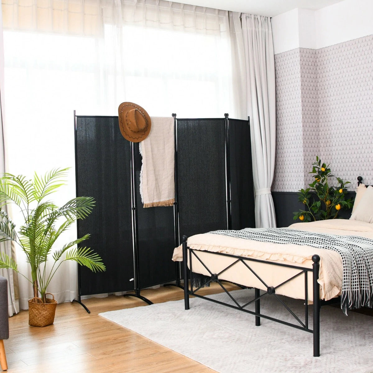Portable Fiber Wall Divider  for Home Office-Black