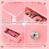 Kids Vanity Table Stool Set with 360 Rotating Mirror and 3 Drawers-Pink