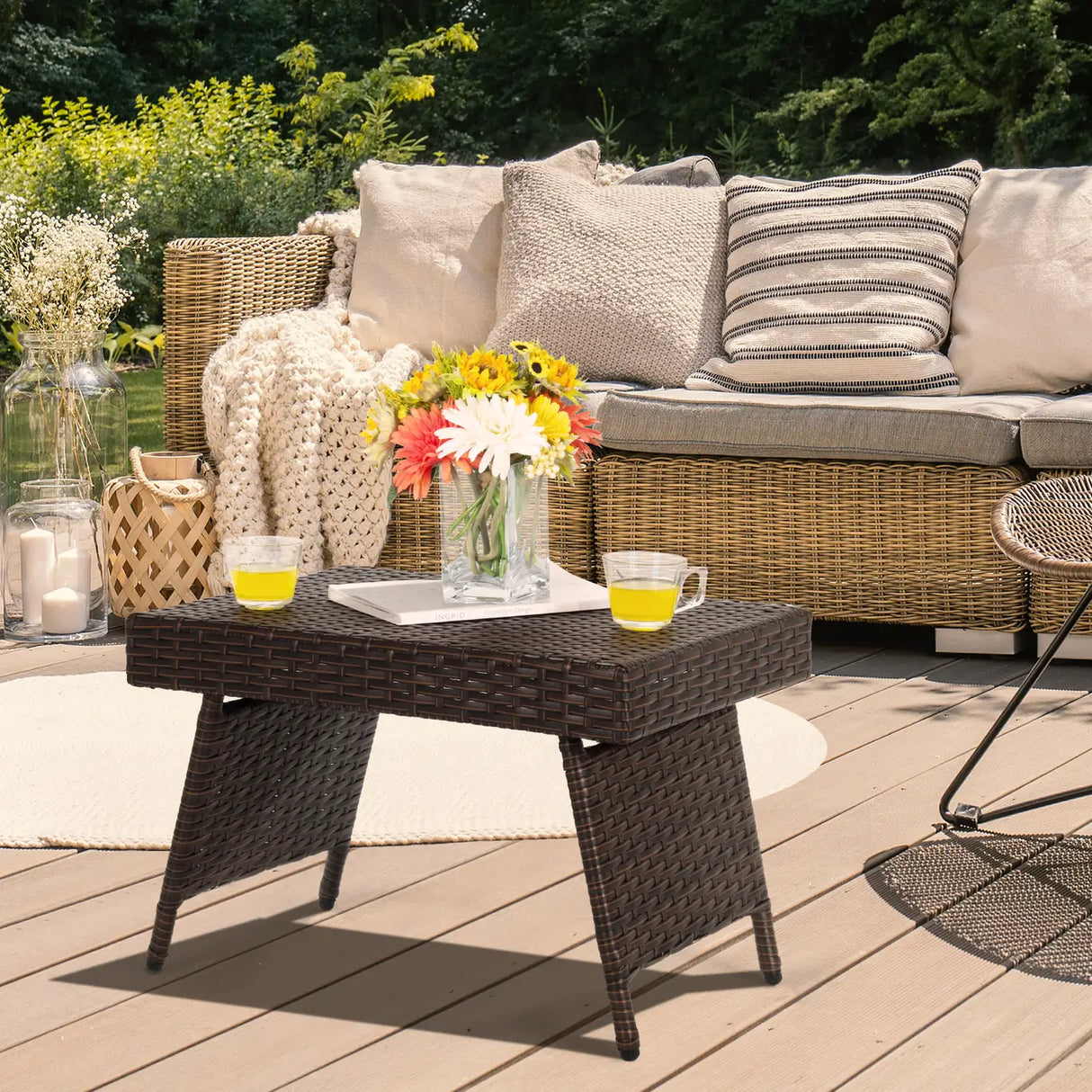 Balcony folding rattan garden table
