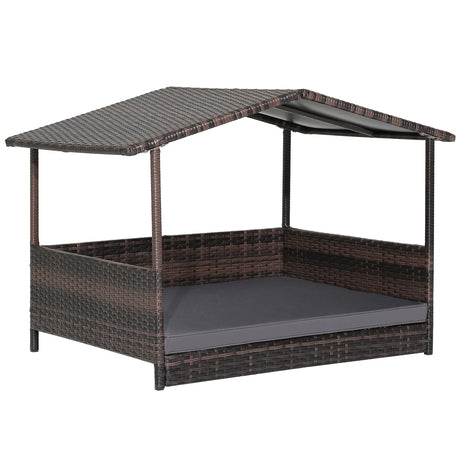 Outdoor Wicker Dog House with Weatherproof Roof-