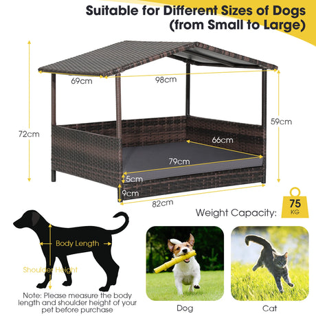Outdoor Wicker Dog House with Weatherproof Roof-