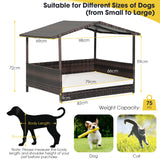 Outdoor Wicker Dog House with Weatherproof Roof-White