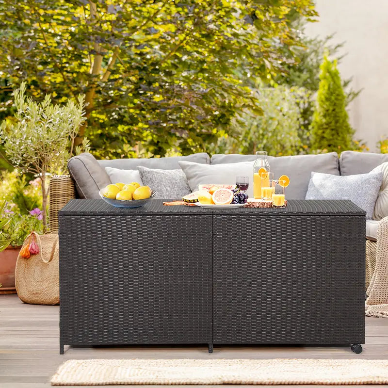 175 Gallon Outdoor Storage Box with Universal Wheels and Zippered Liner