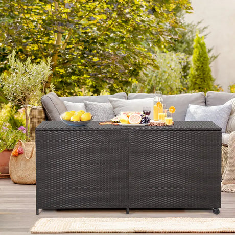 175 Gallon Outdoor Storage Box with Universal Wheels and Zippered Liner