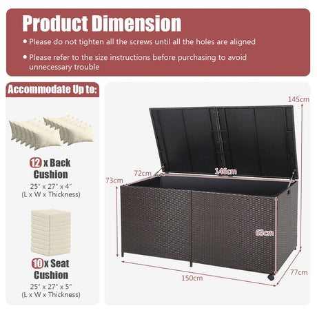 175 Gallon Outdoor Storage Box with Universal Wheels and Zippered Liner