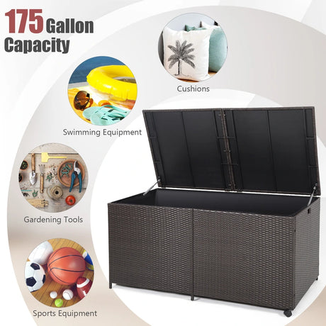 175 Gallon Outdoor Storage Box with Universal Wheels and Zippered Liner
