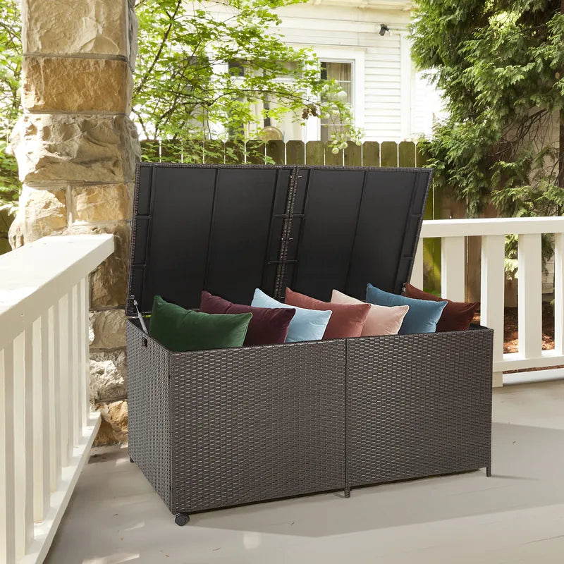 175 Gallon Outdoor Storage Box with Universal Wheels and Zippered Liner